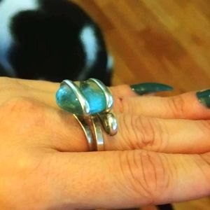 Handmade Blue glass Stone wrapped in 925 Silver